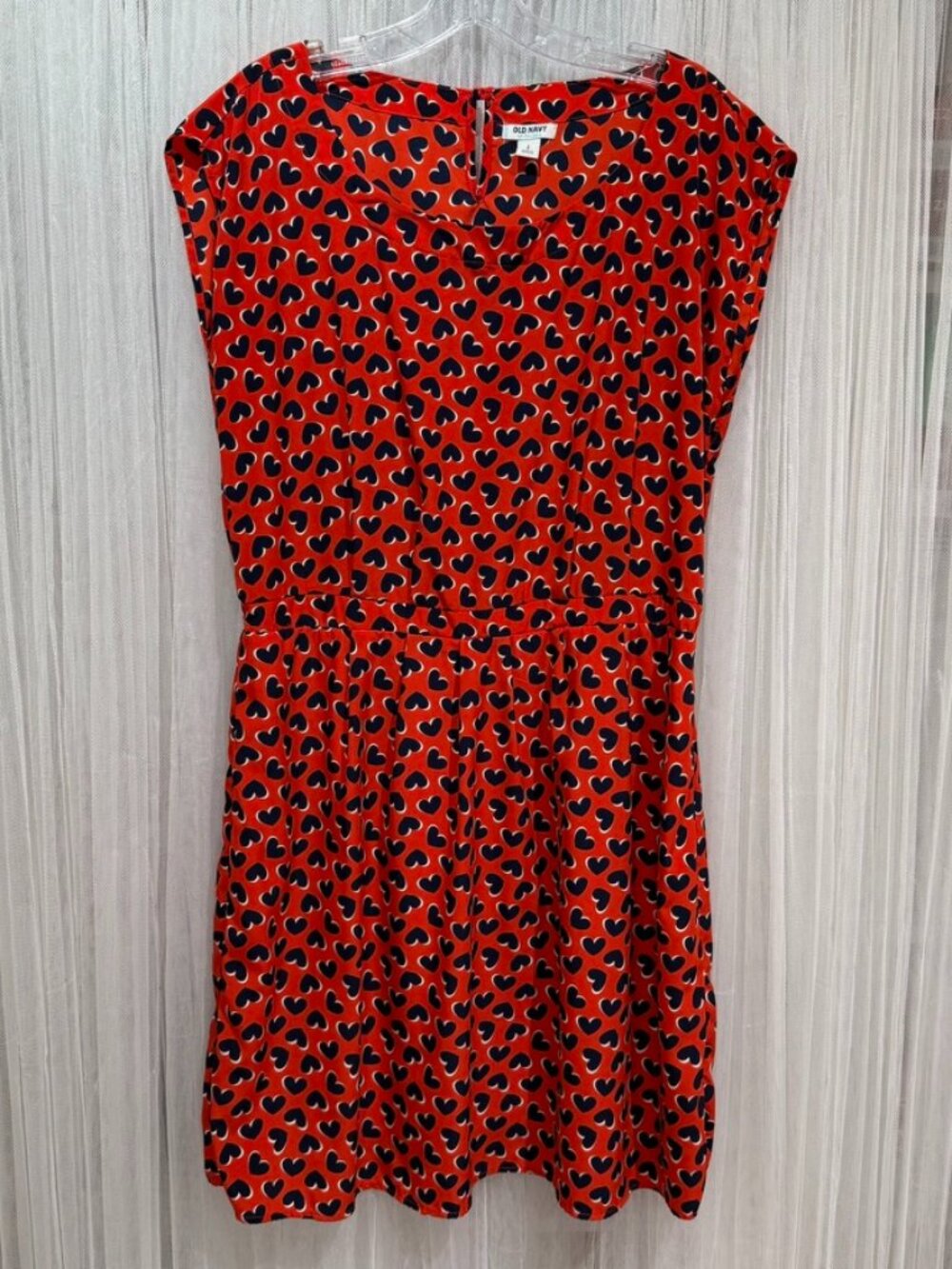 Old Navy Women’s Heart Print Dress Red Navy Cap Sleeve Size Large